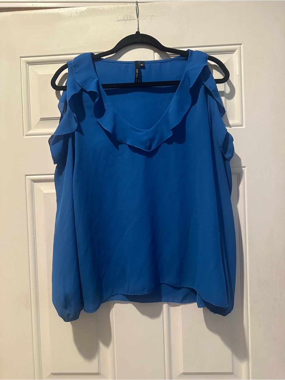 Kay Celine Ruffled Cold-Shoulder Camisole in Blue